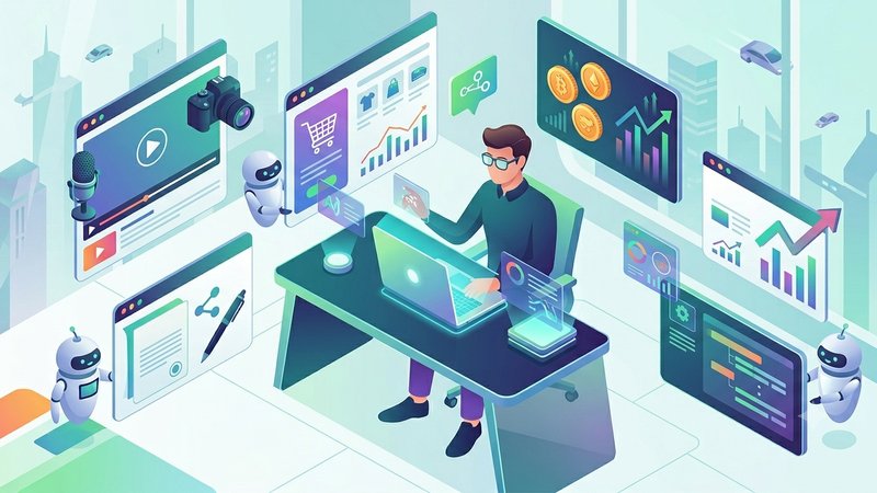Современная иллюстрация инструментов для удаленного заработка в 2026 году в минималистичном бизнес-стиле