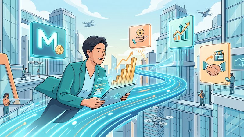 Современная иллюстрация трендов интернет-заработка 2026 года в минималистичном стиле для бизнес-блога о финансах